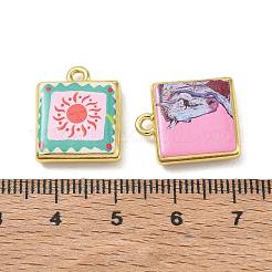 プリントブラスペンダント  スクエアチャーム  カドミウムフリー＆鉛フリー  ゴールドカラー  ミックスカラー  18x15x4.5mm  穴：1.8mm&nbsp;KK-CBA84C5-16G