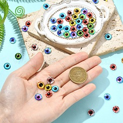 フラットバックガラスカボション  人形の目の模様が付いた半円形  空色  10x4mm&nbsp;GGLA-YW0002-10mm-02A