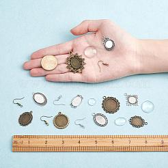 DIYダングルイヤリングキット  透明ドームガラスカボション付き  真鍮のピアスフックと合金のペンダントカボションセッティング  アンティークブロンズ  180個/セット&nbsp;DIY-SC0010-86