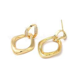 Clear Cubic Zirconia Twist Rhombus Dangle Stud Earrings&nbsp;EJEW-F316-11G