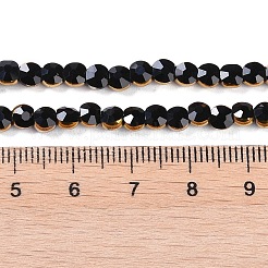 電気メッキガラスビーズセット  多面カット  フラットラウンド  ブラック  4x4.5x3.5mm  穴：0.8mm  約74個/連  11.73''（29.8センチメートル）&nbsp;EGLA-Q128-03B