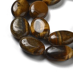天然石タイガーアイビーズ連売り  フラットオーバル  18~18.5x13~13.5x6~6.5mm  穴：1.2mm  約11個/連  7.76インチ（19.7cm）&nbsp;G-P528-M09-01