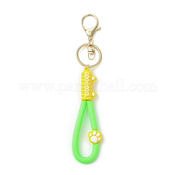 猫の足跡プリント PVC & 鉄合金 ロブスター クロー クラスプ キーチェーン  芝生の緑  180mm&nbsp;KEYC-JKC01105-03