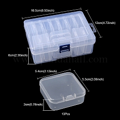 13 個の正方形プラスチックオーガナイザービーズ収納容器  透明  5.4x5.3x2cm  インナーサイズ：5.1x5.05x1.5センチメートル&nbsp;CON-YW0001-36