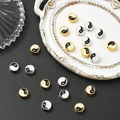 2色亜鉛合金エナメルビーズ20個  陰陽とフラットラウンド  プラチナ·ゴールデン  8.5x3.5mm  穴：1.5mm  10個/カラー&nbsp;ENAM-YW0006-32