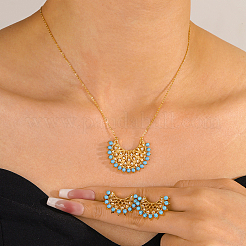 Synthetic Turquoise Stud Earrings & Pendant Necklaces Sets&nbsp;HX8665