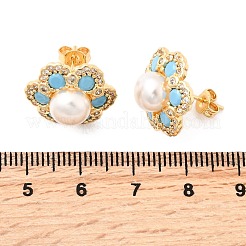 Flower Brass Micro Pave Clear Cubic Zirconia Stud Earrings&nbsp;EJEW-A135-21G