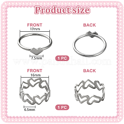 2 Set Heart Alloy Finger Cuff Ring Sets&nbsp;RJEW-LP0003-47