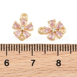 真鍮パヴェピンクキュービックジルコニアコネクターチャーム  花のリンク  18KGP本金メッキ  11x8.5x2mm  穴：1mm&nbsp;CU-CBAA6E8-01G