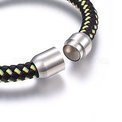 レザーコードブレスレット  304ステンレススチール製マグネット留め具付き  ステンレス鋼色  8-1/4インチ（21cm）  8mm&nbsp;BJEW-G603-03P