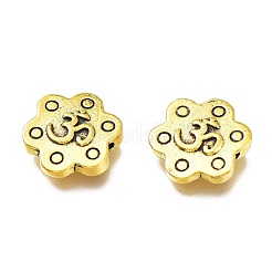 チベット風合金ビーズ  aum / omのシンボルが付いた花  アンティーク黄金  12.5x3mm  穴：1.2mm&nbsp;PALLOY-H170-41AG