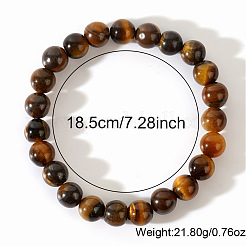 8MM Round Natural Tiger Eye Beaded Stretch Bracelets for Men&nbsp;GW6594