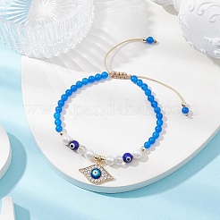 Round Shell Pearl & Natural Dyed Blue Malaysia Jade  Braided Bead Bracelets&nbsp;BJEW-JB10718-01