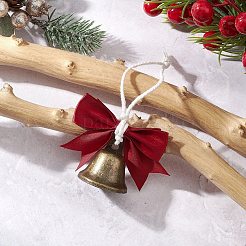 ポリエステルの蝶結びと鉄のベルのペンダント装飾  クリスマスツリーの吊り下げ装飾用  アンティークブロンズ  136mm&nbsp;HJEW-JM04362-01