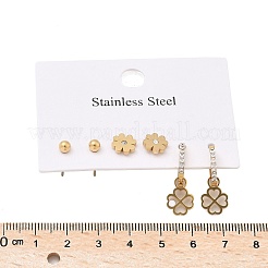 304 Stainless Steel Rhinestone Clover & Round Earring Sets&nbsp;EJEW-Z098-13G