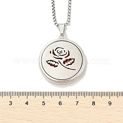 316 Surgical Stainless Steel Aromatherapy Diffuser Perfume Hollow Flat Round Pendant Box Chain Necklaces&nbsp;NJEW-R016-01P-02