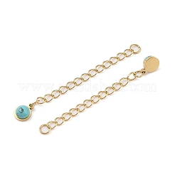 Ion Plating(IP) 316 Surgical Stainless Steel Curb Chain Extender with Synthetic Turquoise Round Charm High Polished&nbsp;STAS-A097-01G-14
