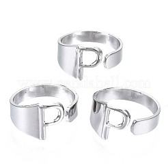 合金カフ指輪  カドミウムフリー＆ニッケルフリー＆鉛フリー  アルファベット  プラチナ  文字.p  usサイズ8（18.1mm）&nbsp;RJEW-S038-195P-P-NR