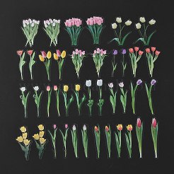 40 個の防水ペット粘着ステッカーセット  花柄  花柄  8.2~10x1.2~5.6x0.015cm  40個/袋&nbsp;DIY-K032-56C