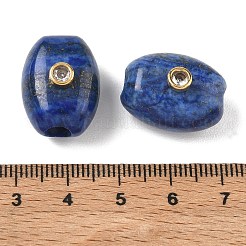 染色された天然ラピスラズリのヨーロッパのビーズ  楕円形の大きな穴のビーズに、真鍮製のマイクロパヴェクリアキュービックジルコニアの金具をあしらったもの  ゴールドカラー  19.5~20x15~15.5x13~13.5mm  穴：5.5mm&nbsp;GG-CBA105B-02I-G
