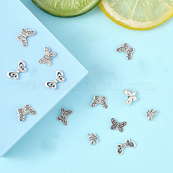 チベットスタイルの合金ビーズ30個。  蝶  アンティークシルバー  8x11x3.5mm  穴：0.7mm&nbsp;FIND-YW0007-66