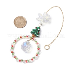 Christmas Wire Wrapped Glass Beads Ring Hanging Ornaments&nbsp;HJEW-TA00202