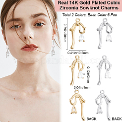 12Pcs 2 Colors Brass Micro Pave Clear Cubic Zirconia Pendants&nbsp;KK-BBC0015-64