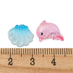 半透明樹脂デコデンカボション  キラキラ輝く海の動物  混合図形  ミックスカラー  9.5~14.5x8.5~12x3~4mm&nbsp;CRES-I035-13