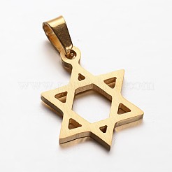 ダビデの星 304 ステンレススチールペンダント  ユダヤ人のために  ゴールドカラー  22x16x2mm  穴：4x7mm&nbsp;X-STAS-P085-10