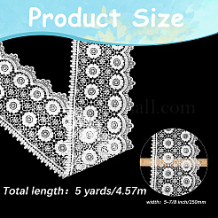 5ヤードミルクファイバー刺繍フラワータッセルレースリボン  服飾材料  ホワイト  5-7/8インチ（150mm）&nbsp;OCOR-GF0004-69