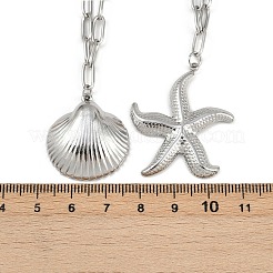 Bohemian Styles 304 Stainless Steel Starfish and Shell Shape Pendant Double Layer Necklaces for Women&nbsp;LS-NJEW-F343-01P