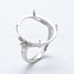 Anti-Tarnish Rhodium Plated 925 Sterling Silver Finger Ring Components&nbsp;STER-G027-06P