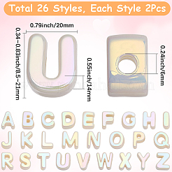 52個 26スタイル UVメッキアクリルヨーロピアンビーズ  大穴ビーズ  パールカラーの  a～zの文字  20~21x8.5~21x13.5~14mm  穴：6mm  2個/スタイル&nbsp;OACR-SP0002-36
