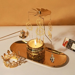 201 Stainless Steel Rotating Merry-Go-Round Tealight Candle Holder&nbsp;DJEW-CJC0002-01
