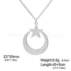 304 Stainless Steel Crystal Rhinestone Moon with Star Pendant Necklaces for Women&nbsp;WGB7A8F-03
