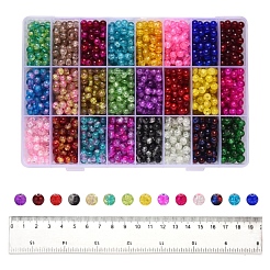 スプレーペイントクラックルガラスビーズ  ラウンド  ミックスカラー  6mm  穴：1.3~1.6mm  約100PCS /カラー  24色  2400個/箱&nbsp;CCG-YW0001-02-6mm