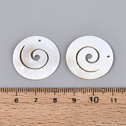 天然淡水シェルのペンダント  渦チャーム  貝殻色  25x1~1.5mm  穴：1.5~1.6mm&nbsp;SHEL-N038-37