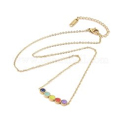 304ステンレススチールのカラフルなエナメル笑顔ペンダントネックレス  長持ちメッキ  18KGP本金メッキ  17.01インチ（43.2cm）  エクステンダー：58mm  ペンダント：7x28.5mm&nbsp;NJEW-N055-09G