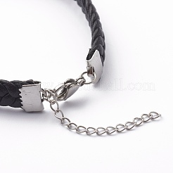 模造レザーコードブレスレット  ステンレススチールカニカン付き  ステンレス鋼色  ブラック  7-1/2インチ（19cm）&nbsp;BJEW-Z008-02