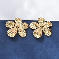 女性用304ステンレススチールスタッドピアス  花  ゴールドカラー  31x34mm&nbsp;EJEW-K306-13G