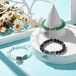 Gemstone & Synthetic Hematite Stretch Bracelet with Star Charm&nbsp;BJEW-JB07714