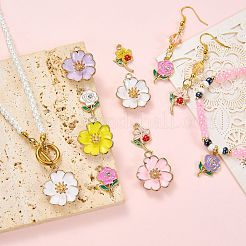 40個12スタイルライトゴールドメッキ合金エナメルペンダント  花  ミックスカラー  18~23x11.5~20x2~6mm  穴：1.6~2.5mm&nbsp;ENAM-SZ0004-51