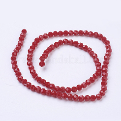 ファセット(32面)ガラスビーズ連売り  ラウンド  レッド  4mm  穴：1mm  約87~93個/連  32~33cm&nbsp;EGLA-J042-4mm-25