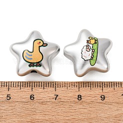 印刷された不透明なアクリルビーズ  スター  ミックスカラー  20.5x22x10.5mm  穴：3mm&nbsp;AC-CBA8196-01
