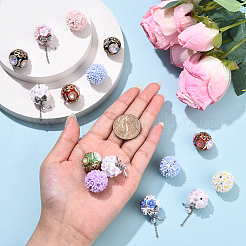 5Pcs Luminous Glow in the Dark Polymer Clay Pave Rhinestone Round Beads with Resin Flower&nbsp;CLAY-YW0002-48