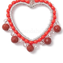 Wire Wrapped Natural Red Jasper & Glass Bead Pendants&nbsp;PALLOY-MZ00201