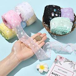 ポリエステルガーゼリボン  花柄  衣服アクセサリーの波型トリミング  ギフト包装  ブラック  1-5/8インチ（41mm）  約10.00ヤード（9.14m）/ロール&nbsp;OCOR-FZC0001-001C-1