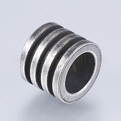 304ステンレススチールビーズ  大穴ビーズ  グルーブ付きカラム  ガンメタ色  10x8mm  穴：6.5mm&nbsp;LS-STAS-I072-068AS-A