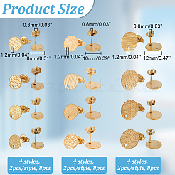 24Pcs 12 Style 304 Stainless Steel Ear Stud Findings&nbsp;STAS-AR0002-02G