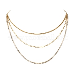 Unisex 304 Stainless Steel 3 Layer Necklaces for Women Men&nbsp;NJEW-P357-02G